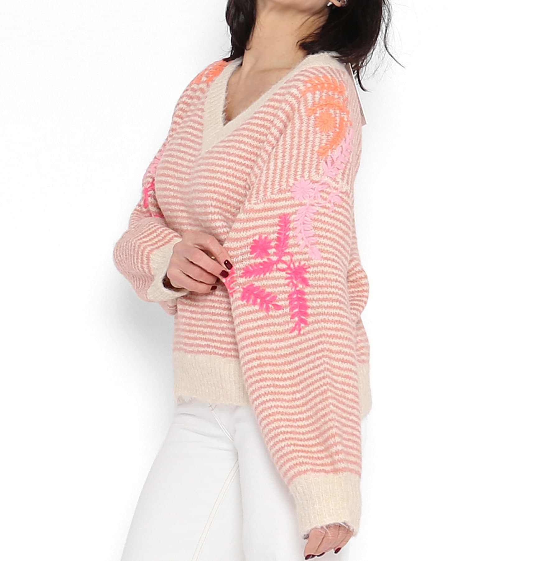 Jersey Bordados Rosa - Crema — foto 4