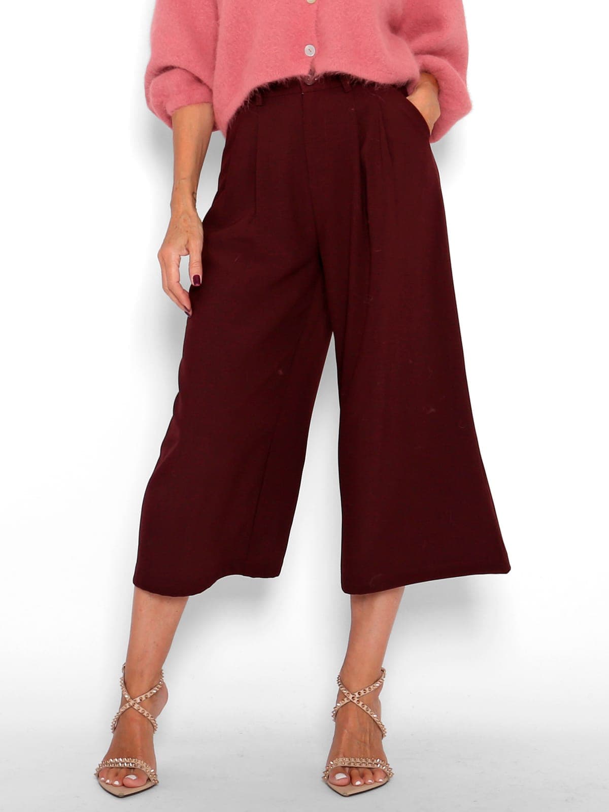 Pantalón pinzas Capri Berenjena