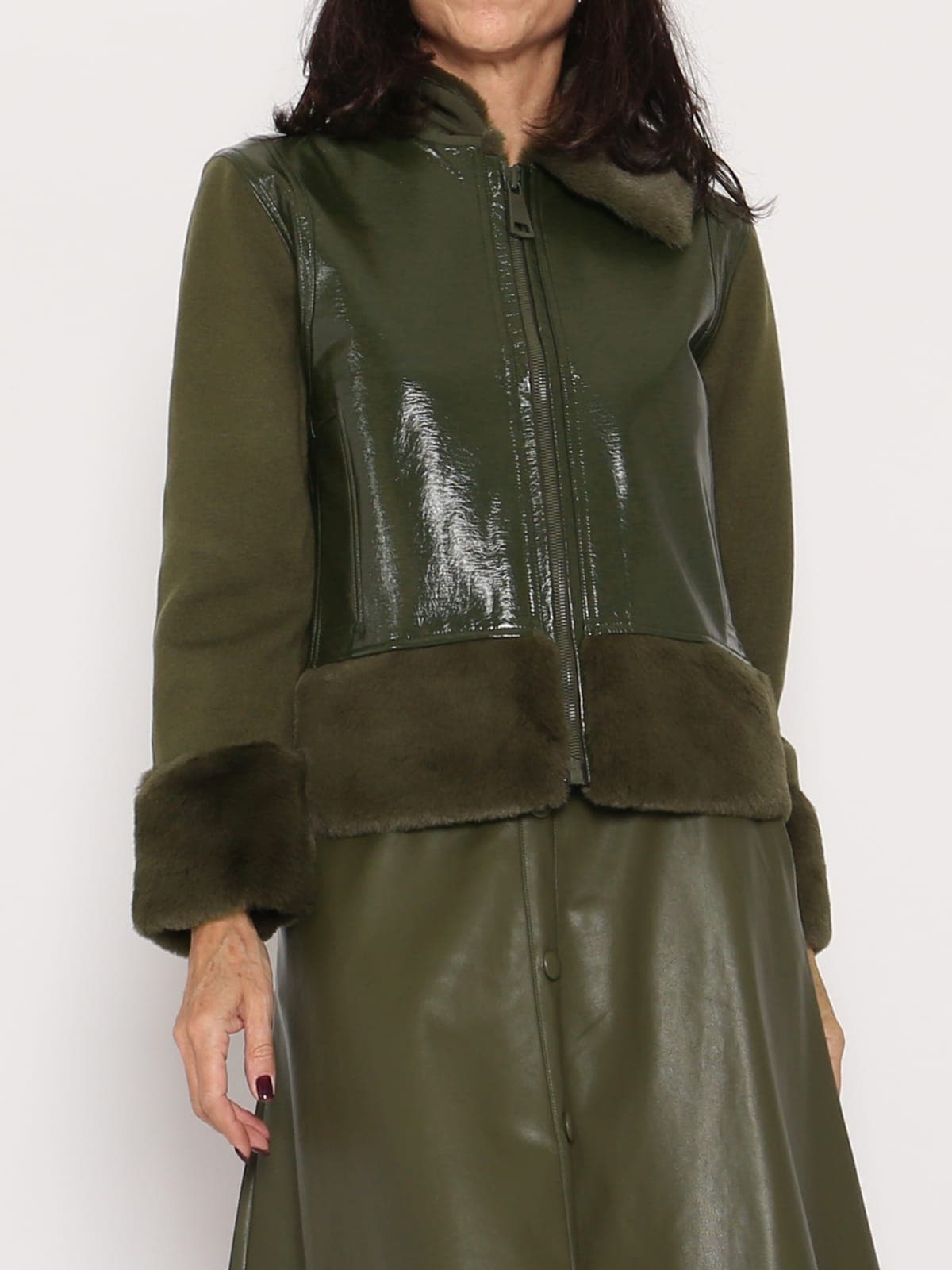 Chaqueta Punto Ecopiel Caqui