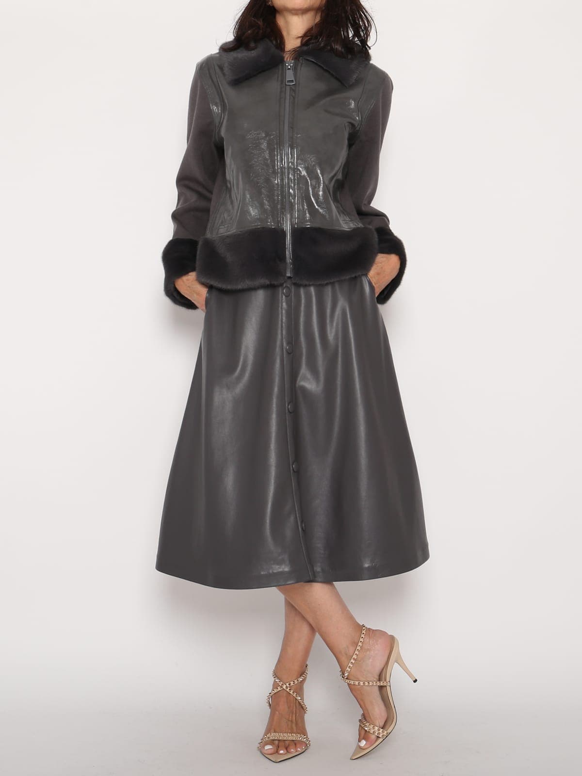 Chaqueta Punto Ecopiel Gris — foto 2