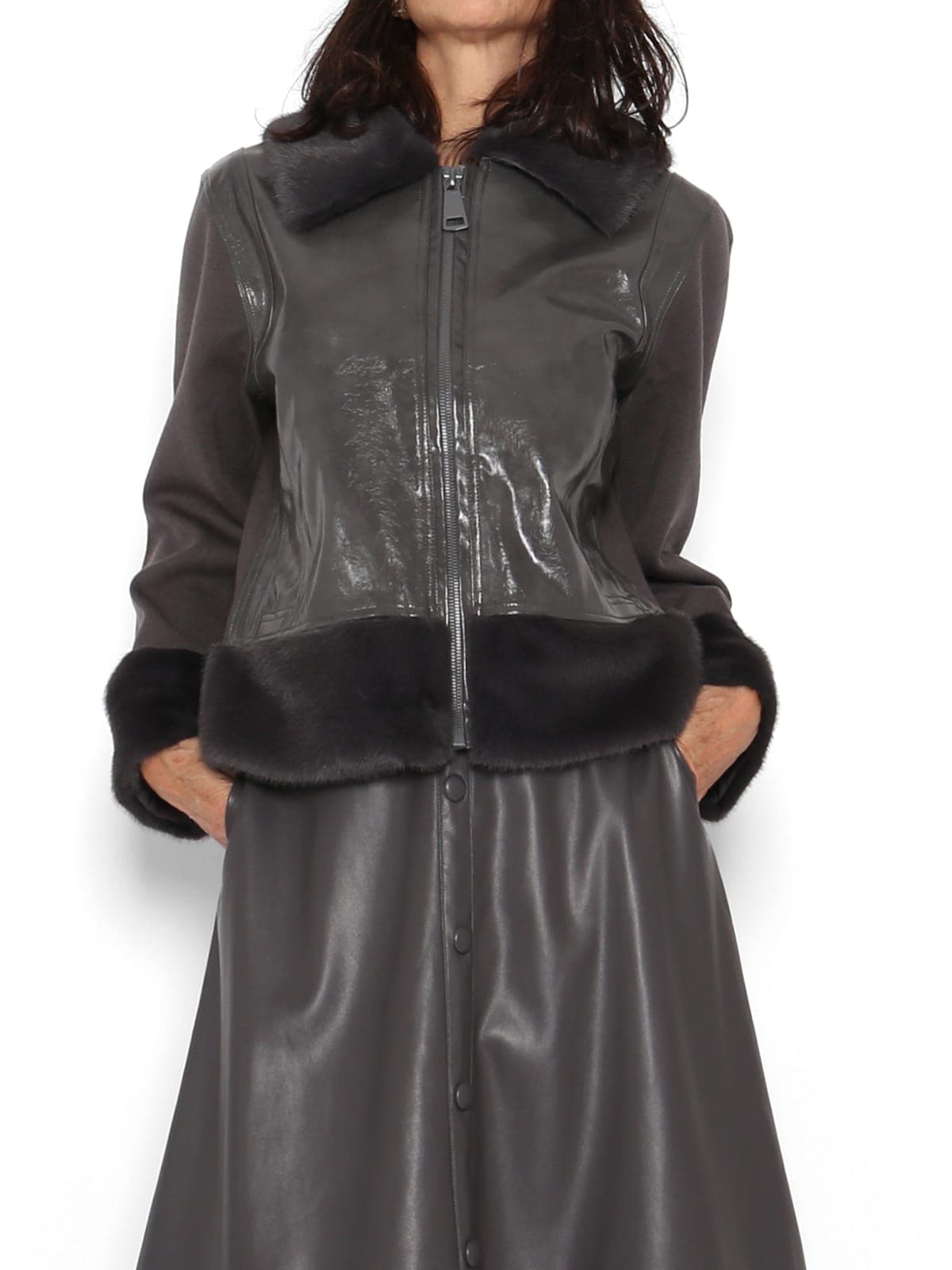 Chaqueta Punto Ecopiel Gris