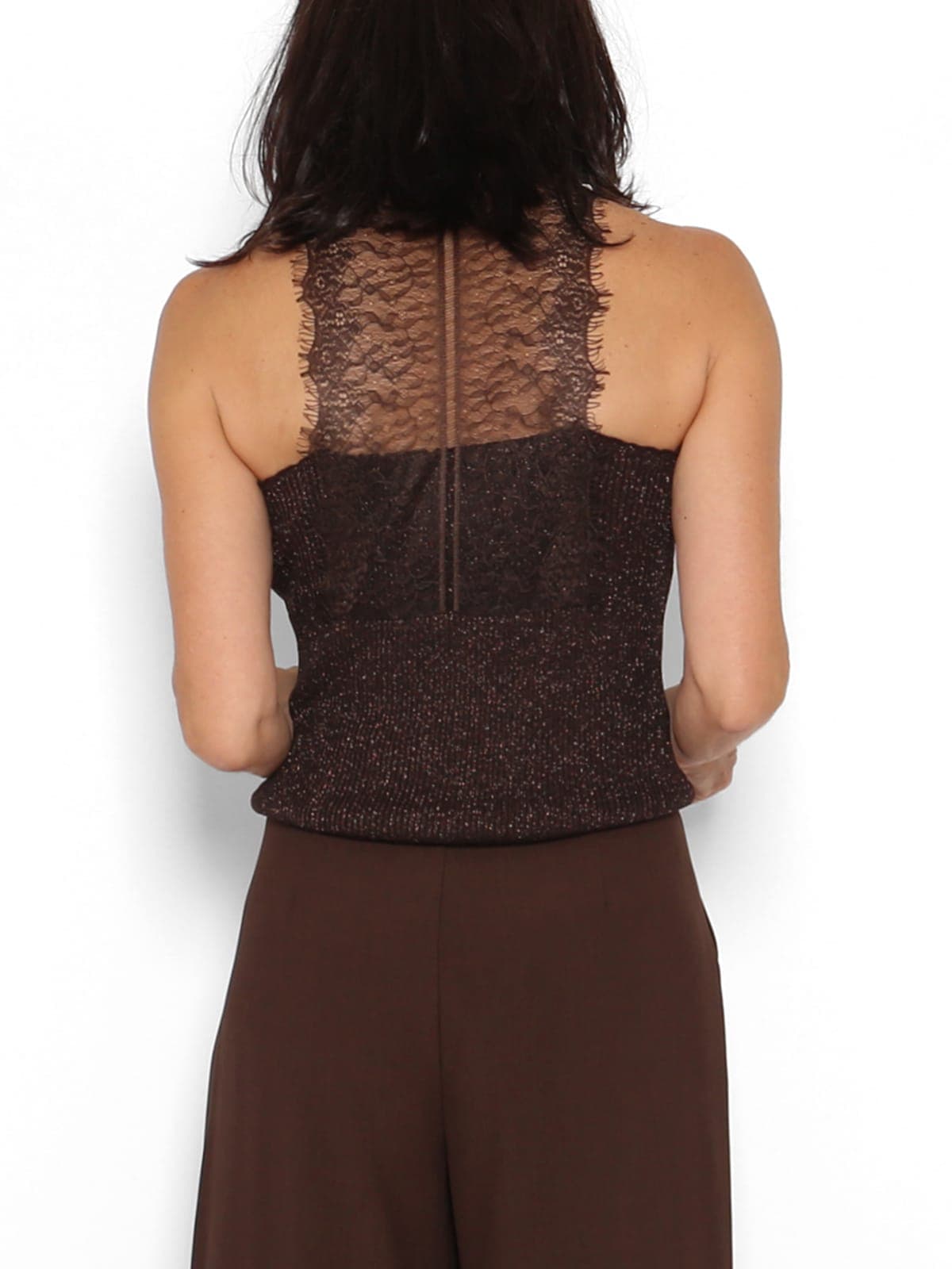 Top Encaje y Brillos Marrón