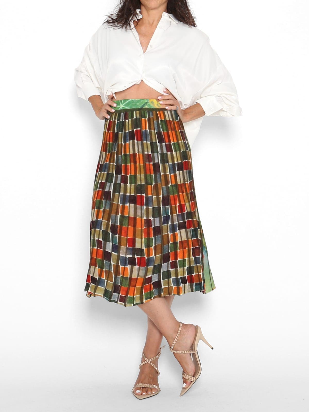 Falda Punto Reversible Estampada Verde — foto 2